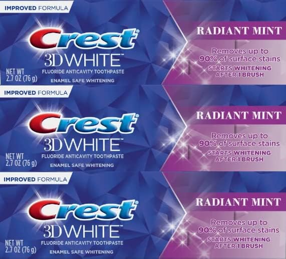Crest 3D White Radiant Mint Toothpaste - Brightening & Enamel Strengthening, 2.7 Oz (Pack of 3)