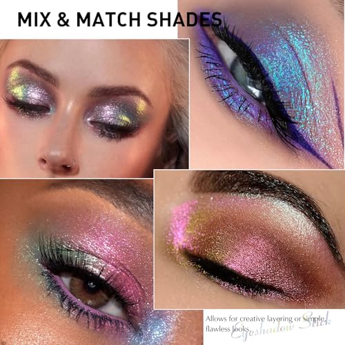 Glitter Eyeshadow Stick Metallic Chrome Finish, Shimmer Cream Eye Shadow Stick Long Lasting Holographic Color Sparkle Multi-Use Eye Brightener Highlighter Makeup Blendable Eyeliner Pencil, 5#