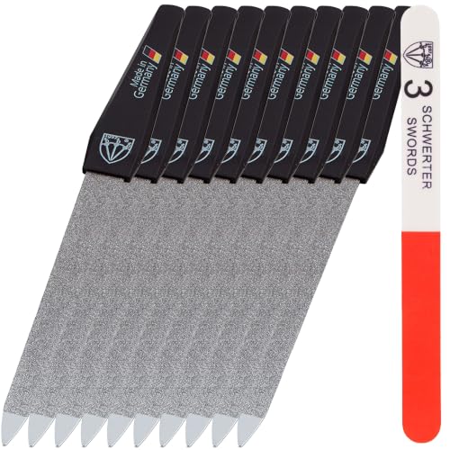 German Sapphire Nail File Set 10 Pieces with 1 3-Way Buffer – Precision Nail Care, Made in Germany (Variation: 10 Files + 1 Buffer)
