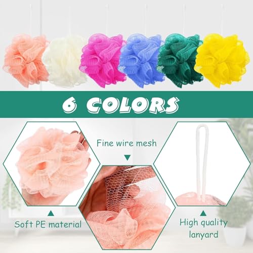 Sunnyray 60 Pcs Mesh Bath Loofahs Set - 6 Colors, Soft Body Sponges for Shower