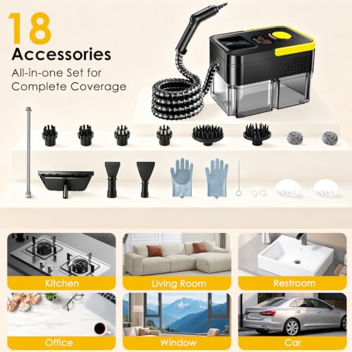 Portable Handheld Steam Cleaner 1.9 Qt with Digital Display Black & Yellow