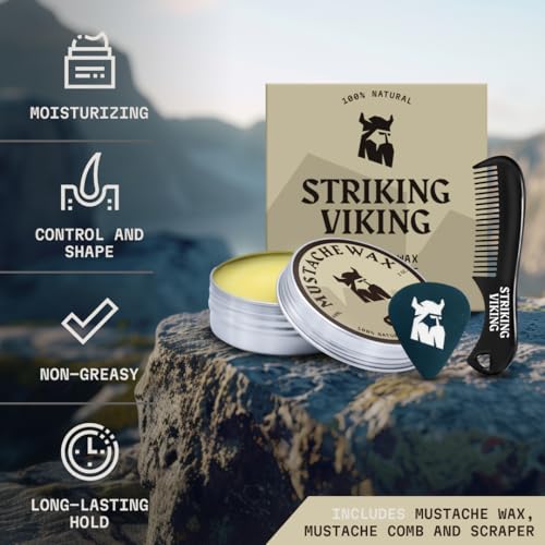 Striking Viking Pack of 2 Mustache Wax (Vanilla Scent) & Beard Folding Comb for Men