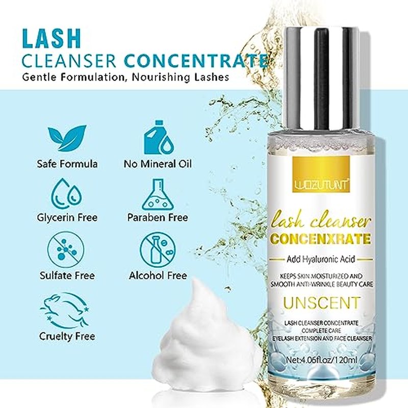 4.06 FL OZ Lash Shampoo Concentrate for Lash Extensions, Lash Cleanser Concentrate Eyelash Extension Cleanser Professional Lash Concentrate for Lash Extension Natural Foaming Cleanser Eyelash Shampoo