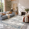 Washable 6x9 Boho Vintage Area Rug - Light Blue & Grey, Non-Slip, Low-Pile
