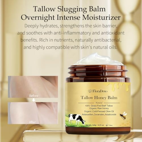 Citrus Tallow and Honey Balm - Organic Grass-Fed Beef Tallow Moisturizer with Olive Oil & Botanicals - 4.23 Fl Oz - Pack of 1