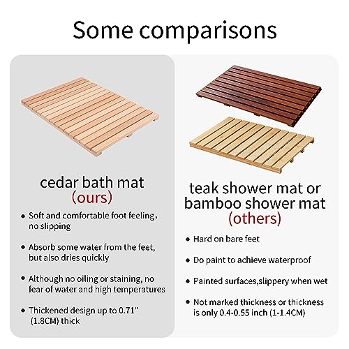 Bingaai Cedar Wood Shower Mat 31.5 x 23.6 in Non-Slip Bathroom Floor Rug