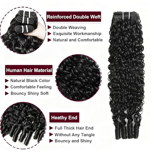 Jasperel Burmese Curly Human Hair Extensions 14 Inch Natural Black Water Wave Bundles