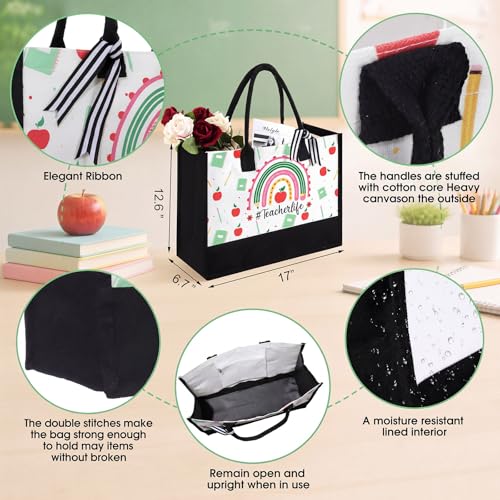 Rainbow and Teacher Gift Set - Tote Bag, Tumbler & Makeup Bag for Educators