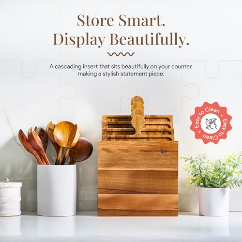 Homesphere Wooden Charcuterie Boards Set of 4 with Interlocking Puzzle Design and Handle - Acacia Cheese & Appetizer Trays for Parties & Gifts