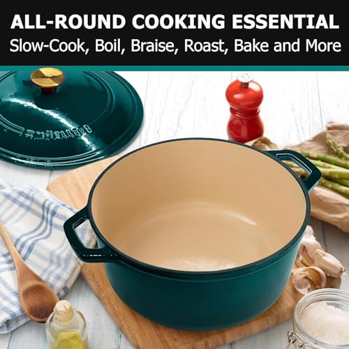 7.5 Qt Enameled Cast Iron Dutch Oven - Heavy-Duty Braiser with Lid, Emerald