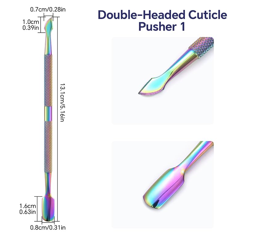 KAZIPOP Double-Headed Nail Cuticle Pusher Stainless Steel Cuticle Cleaner Gel Nail Polish Peeler Scraper 2-in-1 Cuticle Trimmer Metal Chameleon Cuticle Pusher (1)