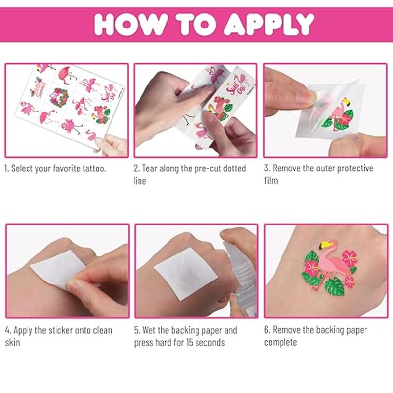 96 PCS Funny Cute Flamingo Summer Hawaiian Luau Pre-Cut Temporary Tattoos for Kids | Super Cute Themed Birthday Party Favors, Supplies, Decorations, Fake Tattoos, Rewards Gifts Boys Girls