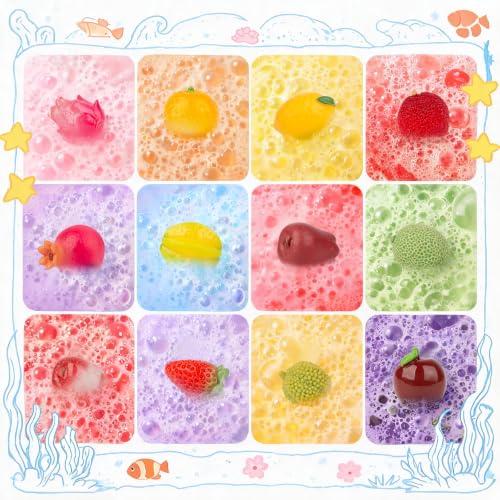 Kids Bath Bombs with Toys Inside, Fizzy Fruit-Scented Bath Fizzies - 12 Pack