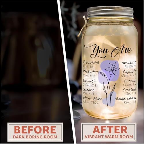 Religious Gifts for Women Christian Mason Jar Lamp Extra-Large - Christmas Inspiration for Mom Bible Encouragement Gifts for Women - Faith Jar 25oz Easter Mothers Day Bible Scripture for Mom Nana