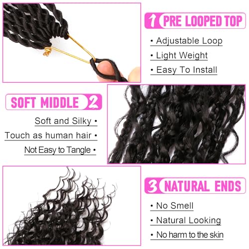 Goddess Boho Box Braids Crochet Hair - 8 Packs, 24 Inch, Color 1B# - Handmade Synthetic for Black Women