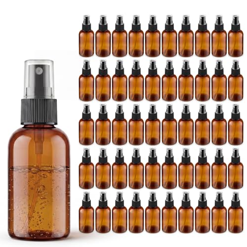 48 Pack Travel Size Amber Spray Bottles - Fine Mist Plastic Refill Sprays for Hair, Skin, Plants & More