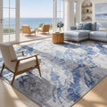 Blue Grey Coastal Area Rug 8x10 Modern Abstract Ocean Pattern for Living Room - Light Blue