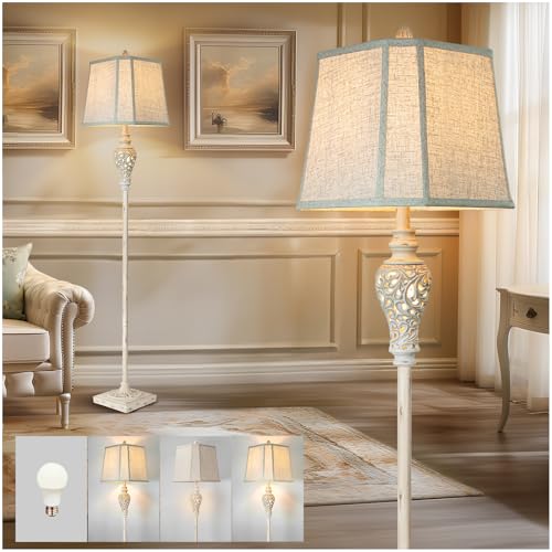 LuxSight Cream Rustic Floor Lamp with Nightlight - Vintage Standing Lamp for Living Room