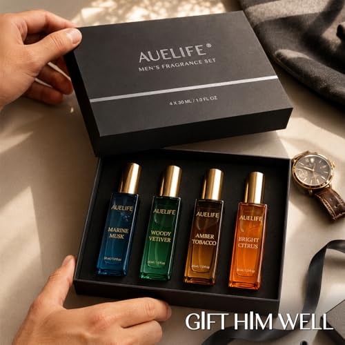 Auelife Men's Fragrance Gift Set - 4x30mL Cologne, Long-Lasting, Alcohol-Free