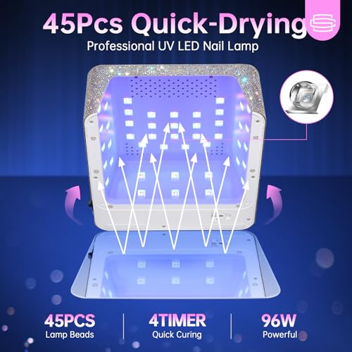 Cordless UV LED Nail Lamp - 96W Gel & Acrylic Curing with Diamond Design - Ab Diamond