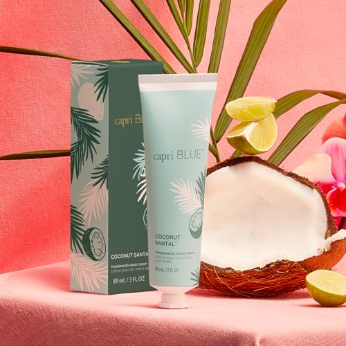 Capri Blue Moisturizing Hand Cream Travel Size ? Flora Edit Collection ? Nourishing Hand Cream for Dry Cracked Hands with Jojoba Oil & Shea Butter ? Purse Essentials ? Skin Care (Coconut Santal, 3 oz)