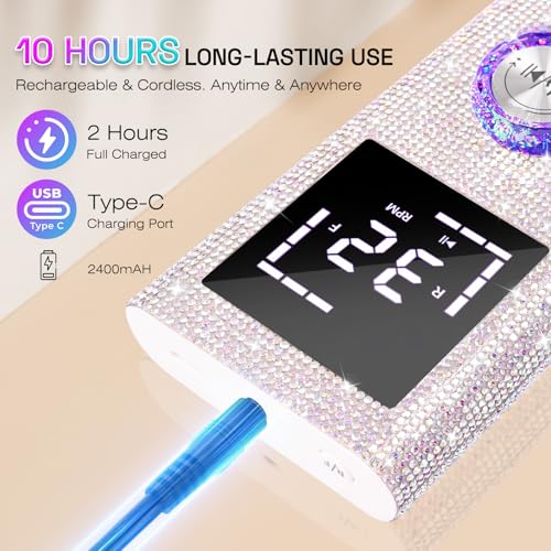 Electric Nail Drill File Machine - Portable Cordless 45000RPM with Stepless Speed Knob - Nail Art & Manicure Kit - Nail Drill Variation