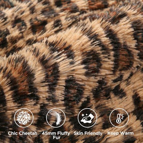 Bolder Queen Size Cheetah Faux Fur Comforter Set 3 Pieces - Brown