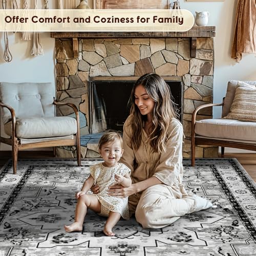 LBRO2M Gray 9x12 Machine Washable Pet-Friendly Area Rug - Low Pile, Non Slip