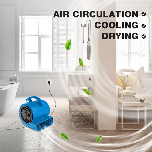 MOUNTO 1/5hp Air Mover Blower Fan for Carpet & Floor Drying - Blue