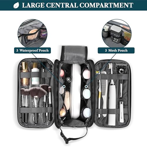 Extra Large Water-Resistant Toiletry Bag for Men - Hanging Organizer, PU Leather, Travel Essentials, Black