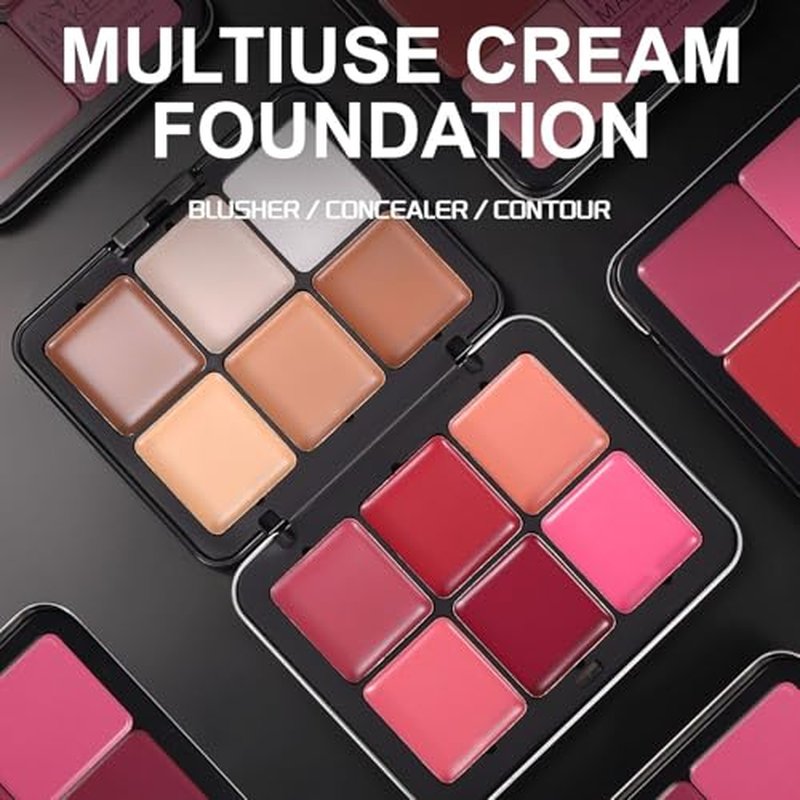12 Colors Cream Blush Palette Cream Concealer Foundation Palette,Natural Matte Face Makeup Palette with Brush