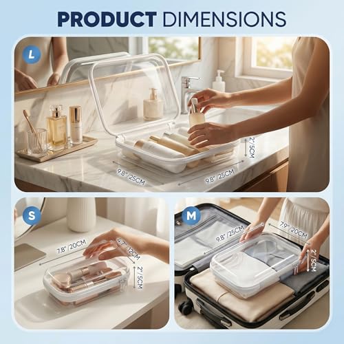 Clear Hard Shell Zipper Cases Set - 3 Sizes, Travel & Storage Organizer