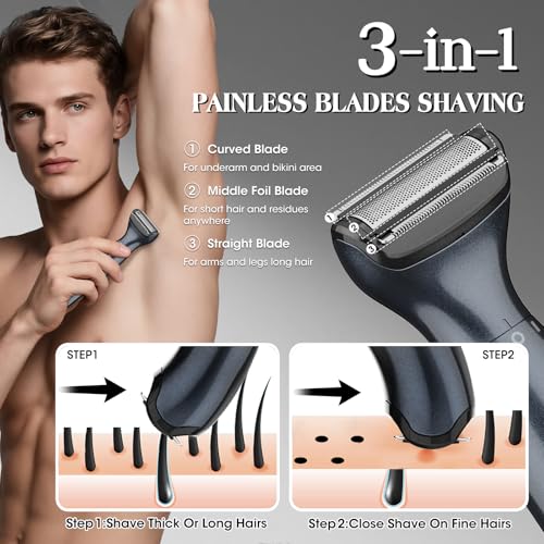 Dumite Black Manscape 6-in-1 Body & Pubic Hair Trimmer, Waterproof Men & Women Groin & Face Grooming