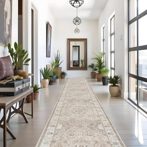 3' x 16' Washable Hallway Runner Rug Beige Non-Slip Indoor Floor Mat