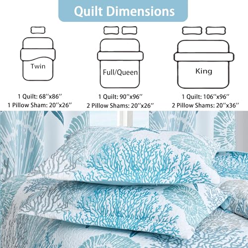 Coastal King Size Quilt Set - Beach Pattern 3-Piece Bedding Set - Coastal1 Variation