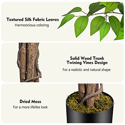 Keeplush 6.2ft Artificial Ficus Tree with 3 Curved Trunks, Lush Faux Indoor Plant