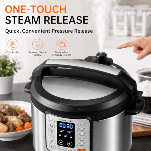 KINGBULL 8Qt Electric Pressure Cooker 12-in-1 Multi Cooker, Stainless Steel
