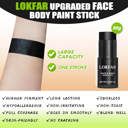 Black & Red & White Face Body Paint Stick, White Foundation Makeup, Football Baseball Eye Black Stick, Professional Halloween Face Makeup Kit for Zombie Clown Vampire Skeleton Joker Costume