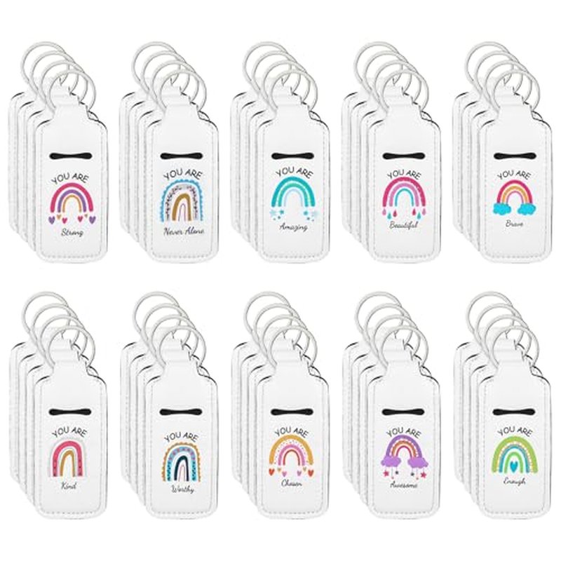 40 Pcs Rainbow Lipstick Holder with Inspirational Words Clip on Lip Gloss Sleeve Keychain Lip Balm Holder Graduation Gifts