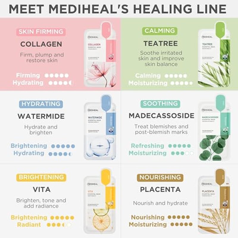 Mediheal Official Collagen & Tea Tree Sheet Mask 20 Sheets Set - Firming and Soothing Duo