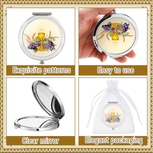 Yerliker 24 Pcs Baptism Favor Set, Compact Mirro Religious Baptism Gift for Guests 12 Pcs Mirror with Organza Bags Christening Holy Spirit Dove Primera Comunion Bautizo Recuerdos for Guests
