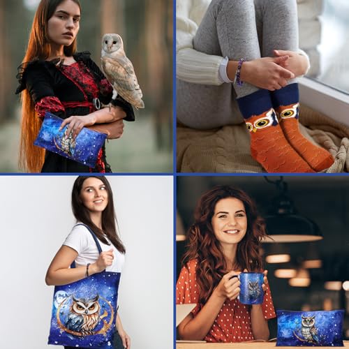 Bokon 8 Pcs Christmas Owl Gifts for Women with Throw Blanket Mug Canvas Tote Bag Makeup Bag Funny Socks Natural Stone Bracelet with Card & Gift Box for Women Mom Daughter Sister Bestie Owl Lovers
