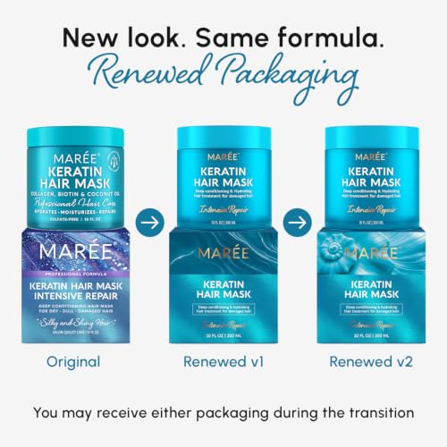 MAREE Deep Conditioning Hair Mask for Damaged Hair - Hydrating Protein, 10 Fl Oz, White Pack