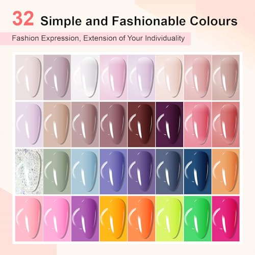 JODSONE 32-Color Gel Nail Polish Kit with UV Light, Base & Top Coats - Model B33-B64