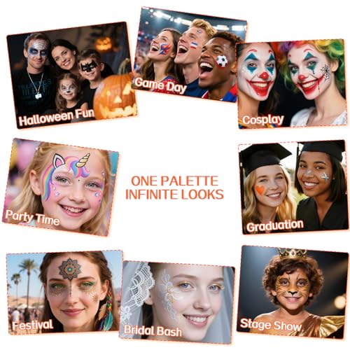 Face Body Paint Kit for Kids Adults-Washable 18 Colors Face Painting Kit with 1 Brush, Non-Toxic, Skin Safe, Water-Activated Facepaint Palette for Halloween Makeup Cosplay Costume Party