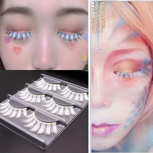 White False Eyelashes Cosplay Halloween White Eye lashes Extension Tools Natural Looking Anime Makeup Masquerade Party Eyelashes (White-3pairs)