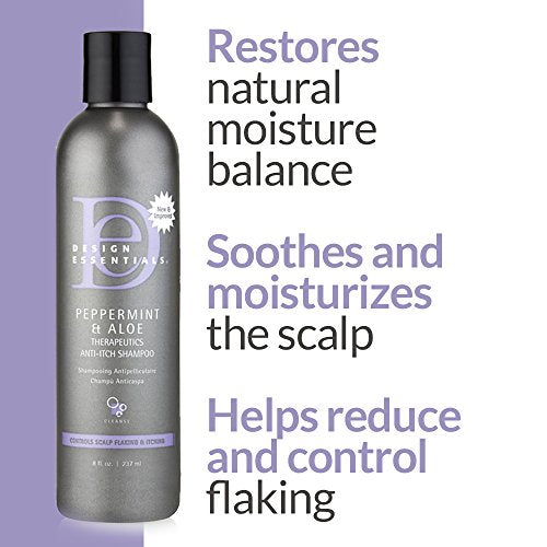 Design Essentials Peppermint & Aloe Therapeutics Anti-Itch Shampoo For Instant Scalp and Dandruff Relief - 8 Oz