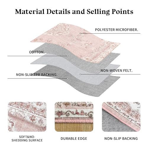 Vintage Washable Area Rug 6x9 - Soft Pink Oriental Style Living Room Bedroom Nursery - Variation: Soft Pink / 6' x 9' Rectangular
