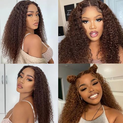 G4-DarkBrown-J Brown Human Hair Bundles Curly Wave 14-18 Inch 150g - 3 Pack