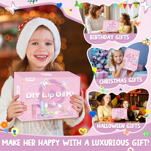 DIY Lip Gloss Kit with Lip Oil Base Pigments & Flavors - Moisturizing Lipgloss Set for Women & Girls